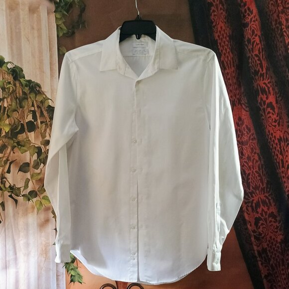 EUC: Calvin Klein Size 16 34/35 White Shirt Slim Fit, non-iron 100% Cotton - Picture 1 of 3